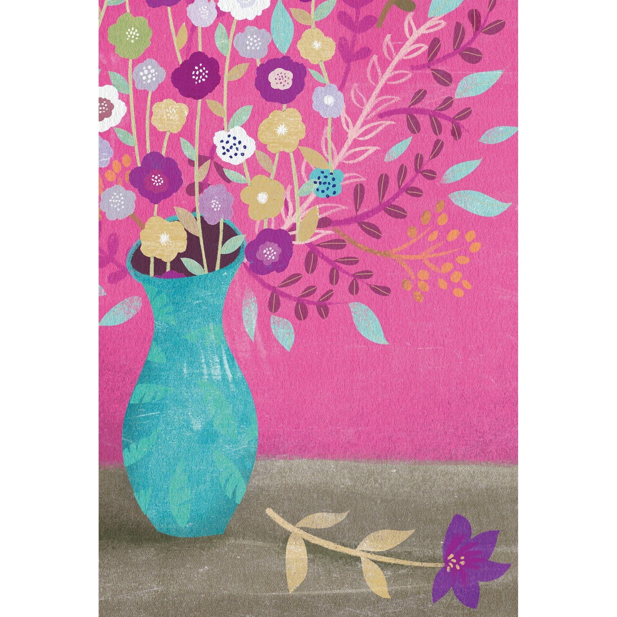 Blank Note Card Pink and Flowers - Cardmore